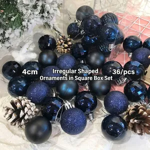Set da 36 palline di Natale blu scuro da 4cm con finiture assortite per l'albero