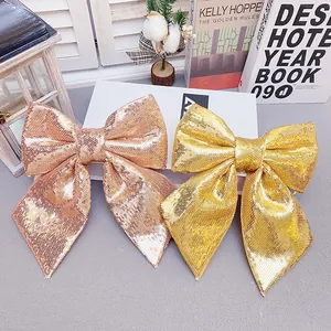 Große Weihnachts-Paillettenschleifen-Dekorationen in Roségold- und Goldglitzer-Optik