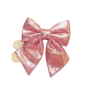 Dekorative große rosa Pailletten-Weihnachtsschleife mit schimmerndem Perlmutt-Glitzer