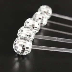 Set of 6 mini 3cm disco ball cocktail drink stirrers with silver mirror facets for party