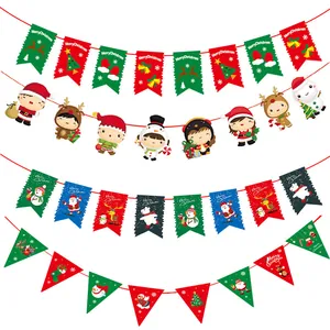 Bannière de Noël Dessin Animé Banderole Papier Drapeau Père Noël Renne Bonhomme de Neige Guirlande Suspendue Décoration