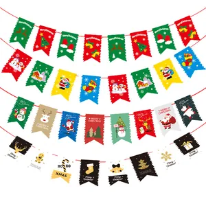 Guirlande de Noël colorée en papier avec motifs Père Noël et rennes pour décoration