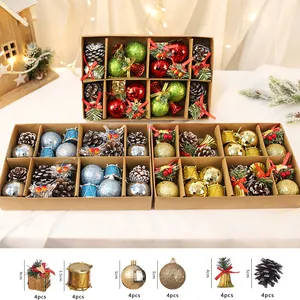 Weihnachtsbaumschmuck Set Kunststoff Schaumstoff Kugeln Natürliche Kiefernzapfen Geschenkbox Hängende Dekorationen Für Home Dekor