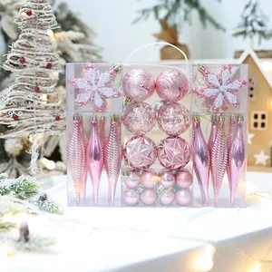 Set di 40 palline di Natale rosa in confezione regalo con sfondo festivo