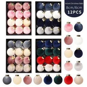 Christmas Velvet Ball Ornaments Set Plastic Flocking Christmas Tree Hanging Decorations For Holiday Home Party Decor
