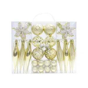 Set di 40 decorazioni natalizie dorate con stelle e palline in scatola trasparente