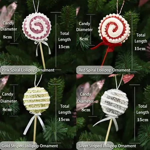Set di 4 lecca-lecca natalizi in schiuma glitterata con dettagli sulle dimensioni sull'albero