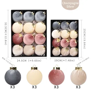 Premium velvet Christmas ball ornament set in 6cm and 8cm sizes for holiday tree decor