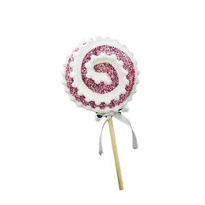 Lecca-lecca decorativo di Natale in schiuma rosa glitterata con fiocco bianco