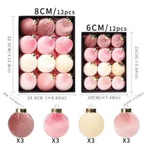 Premium peach pink velvet Christmas ball ornaments set with detailed size specifications