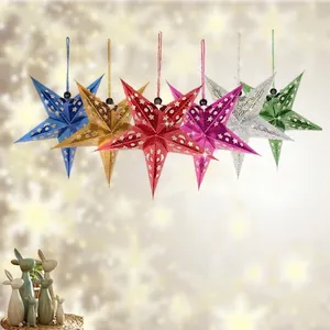 Décoration Suspendue Étoile de Papier 3D Creuse Laser Ornement Pentagramme Réfléchissant Laser Pour Mise en Page de Fête de Mariage de Noël Décor Festif