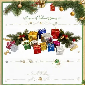 Assorted colorful mini laser foam gift box ornaments for Christmas tree decoration.