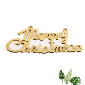 Merry Christmas Letter Sign Plastic Plated Gold Silver Christmas Tree Hanging Ornament Festive Party Gift Decoration