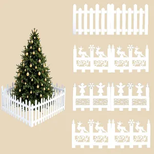 Detail view showing different Christmas tree PVC fence panel designs with deer and angel patterns