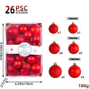 26PCS set of red Christmas ball ornaments in mixed sizes for tree decorations