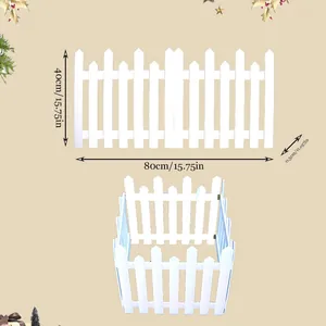 Detailed view of white PVC Christmas tree fence panel with metric and imperial dimensions