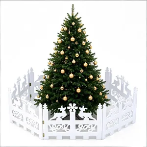 Decorative white Christmas tree picket fence with reindeer and JOY carved design