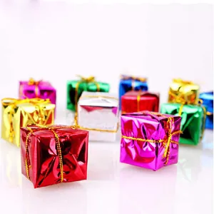 Set of colorful laser paper mini gift box ornaments for festive Christmas tree decorations