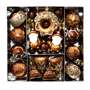 Detailed view of 60pcs bronze Christmas ornaments set with donuts and gnomes
