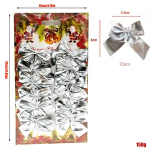 12pcs silver Christmas tree bow ornaments with dimension markings for holiday decor