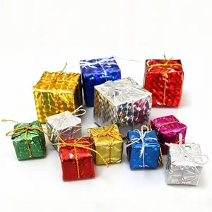 Detailed view of colorful laser paper Christmas mini gift box ornaments