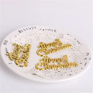 Golden Merry Christmas plastic letter tags for holiday tree decor and gift wrapping