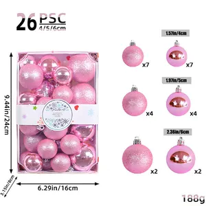 Pink Christmas ball set of 26 pieces with dimensions 4cm, 5cm, and 6cm specification