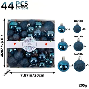 44-piece set of blue Christmas ball ornaments in mixed sizes and finishes