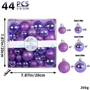 Size and quantity details for 44-piece purple Christmas ornament variety pack