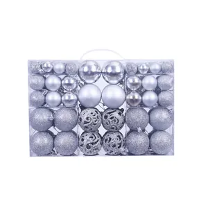 Complete 100pcs silver Christmas ball ornament set with shiny matte and hollow designs