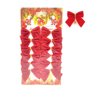 Set of 12 red flocked mini Christmas bows for holiday wreaths and tree decorations