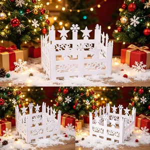 White PVC Christmas tree fence featuring star and snowflake cutouts with a festive Joy design.