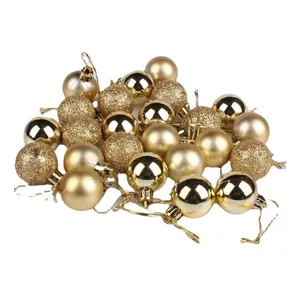 24pcs 3cm golden Christmas baubles with shiny matte and glitter finishes for tree