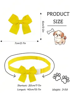 Detailed size chart for the adjustable yellow waffle pet bow tie collar with weight