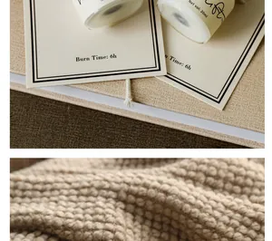 Detail view of a 20ml scented candle sample with 6h burn time and soft knit texture
