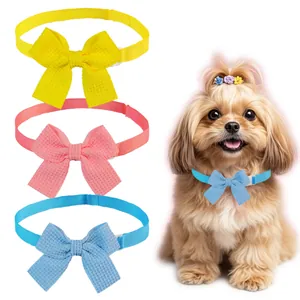Pet Bow Tie Collar Waffle Texture Adjustable Polyester Neck Decoration For Dogs Cats Casual Solid Color Fashion Accessories