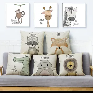 Funda de Almohada Animales Dibujos Animados Lino Peluche Corto Piel Melocotón Cojín Para Sofá Dormitorio Decoración Minimalista