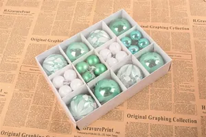 40-piece Christmas ornament ball set with mint green and white textures in a gift box