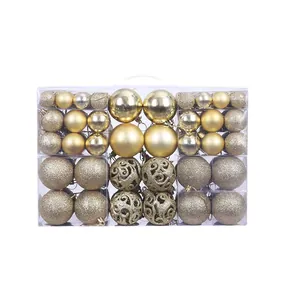 100-piece gold Christmas ball ornament set with various finishes in a clear storage box