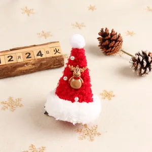 Cute plush Christmas hat hair clip with reindeer decoration for festive hairstyling