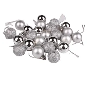 Set of 24 silver 3cm Christmas balls with shiny, matte, and glitter finishes