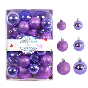 26PCS purple Christmas ornament balls set with mixed glitter and glossy shiny finishes.