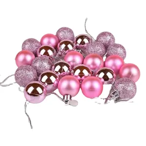 Set of 24 pink 3cm Christmas ornaments featuring shiny, matte, and glitter finishes.