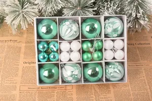 Assorted 40pcs mint green and white Christmas ornaments set in 3cm and 6cm sizes