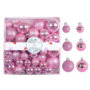 44pcs pink Christmas ball ornament set with glitter shiny and matte finishes for tree