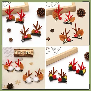 Christmas Reindeer Antler Hair Clips 3D Plush Antlers Hairpins Mushroom Bell Decorations Women Kids Xmas Party Accessories