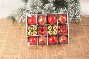 Close-up of 40-piece red and gold Christmas ornament ball set in gift box packaging