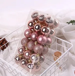 Set of 36 rose gold Christmas ornaments balls in assorted textures for tree decoration