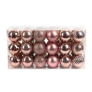 36pcs 4cm rose gold Christmas baubles set with matte, glossy, and glitter textures