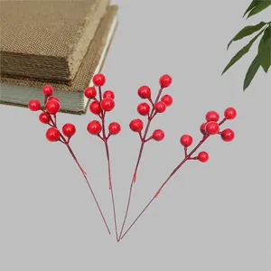 Realistic set of 4 artificial red berry stems for festive Christmas home decorations